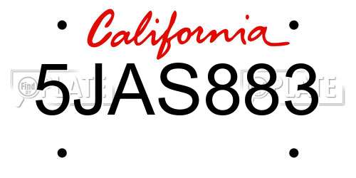 5JAS883 California License Plate