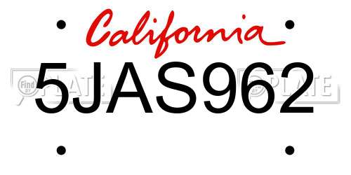 5JAS962 California License Plate