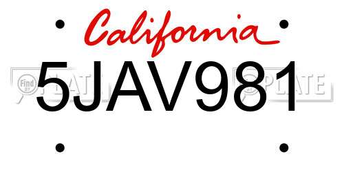 5JAV981 California License Plate