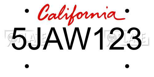 5JAW123 California License Plate