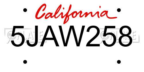 5JAW258 California License Plate