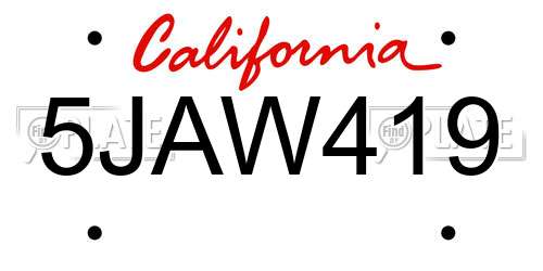 5JAW419 California License Plate