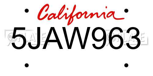 5JAW963 California License Plate