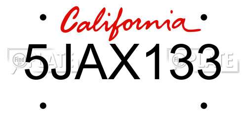 5JAX133 California License Plate