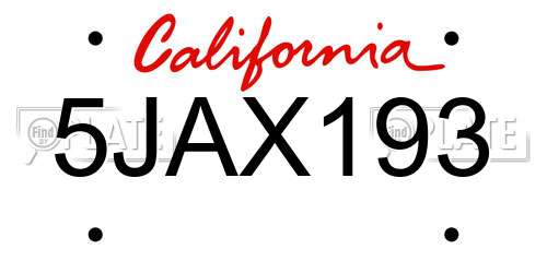5JAX193 California License Plate