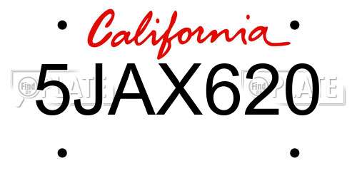 5JAX620 California License Plate