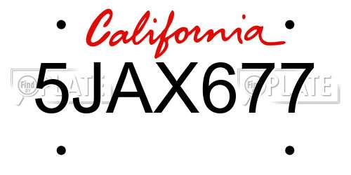 5JAX677 California License Plate