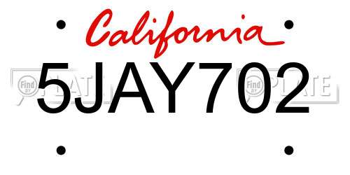 5JAY702 California License Plate