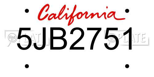 5JB2751 California License Plate
