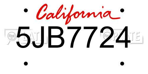 5JB7724 California License Plate