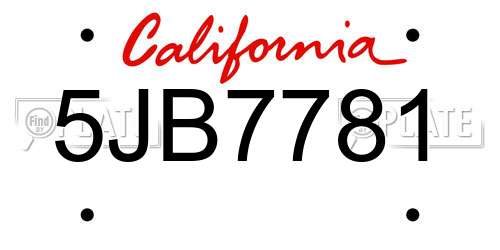 5JB7781 California License Plate