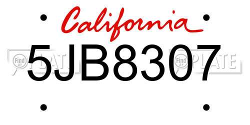 5JB8307 California License Plate