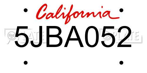 5JBA052 California License Plate