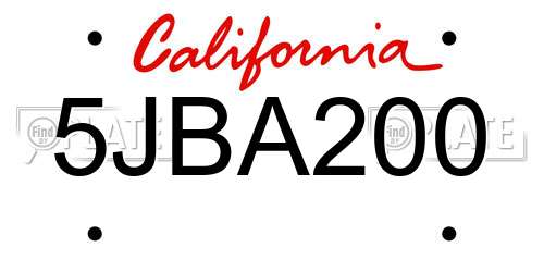 5JBA200 California License Plate