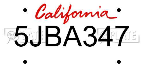 5JBA347 California License Plate