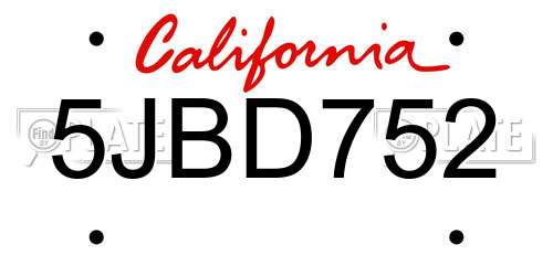 5JBD752 California License Plate