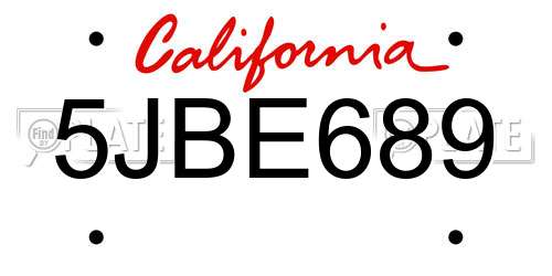 5JBE689 California License Plate
