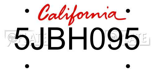 5JBH095 California License Plate