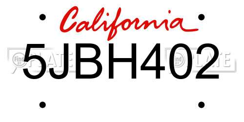 5JBH402 California License Plate