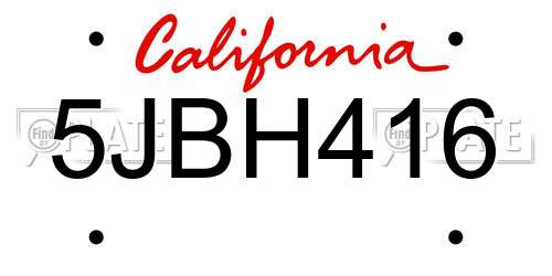 5JBH416 California License Plate