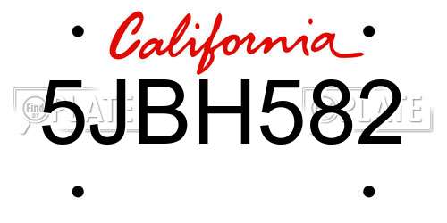 5JBH582 California License Plate