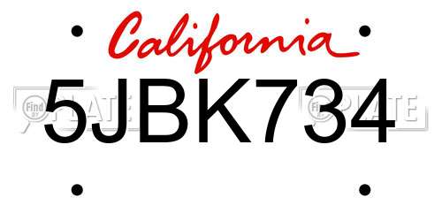 5JBK734 California License Plate