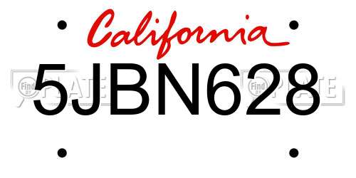 5JBN628 California License Plate