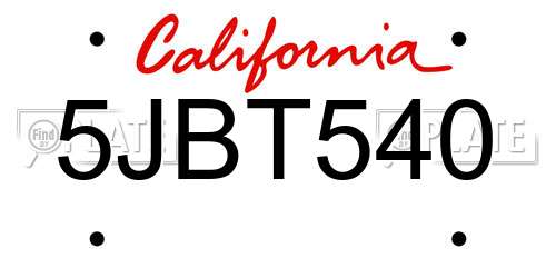 5JBT540 California License Plate