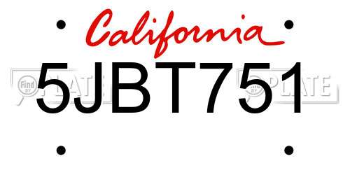 5JBT751 California License Plate
