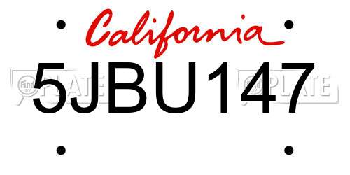 5JBU147 California License Plate