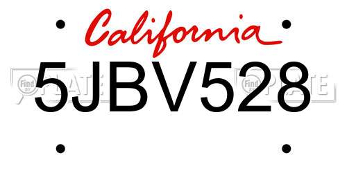 5JBV528 California License Plate