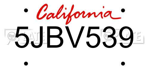 5JBV539 California License Plate
