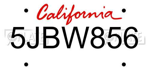 5JBW856 California License Plate