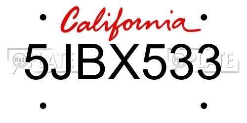 5JBX533 California License Plate