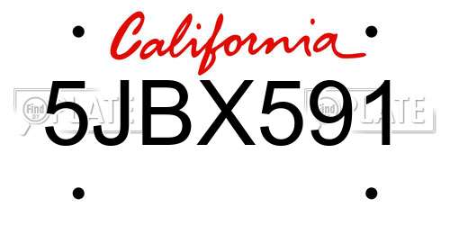 5JBX591 California License Plate