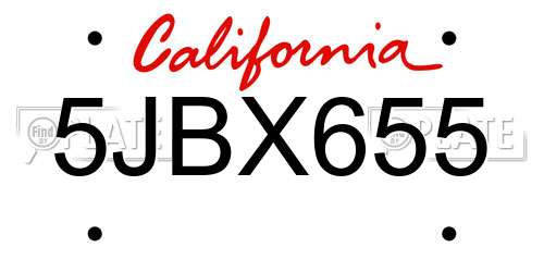 5JBX655 California License Plate