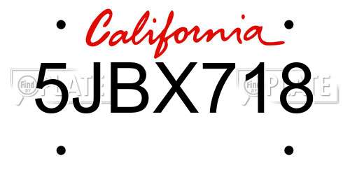 5JBX718 California License Plate