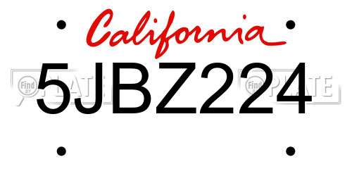 5JBZ224 California License Plate
