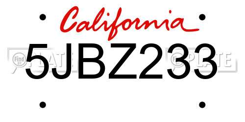 5JBZ233 California License Plate