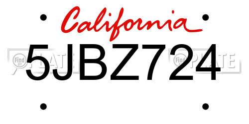 5JBZ724 California License Plate