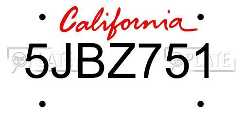 5JBZ751 California License Plate