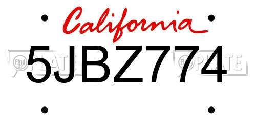 5JBZ774 California License Plate