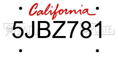 5JBZ781 California License Plate