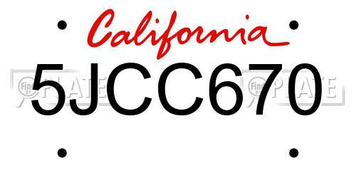 5JCC670 California License Plate