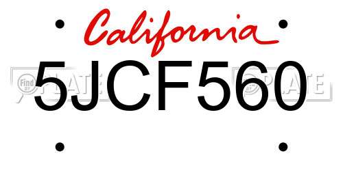 5JCF560 California License Plate
