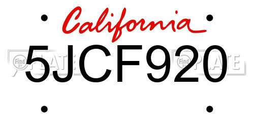 5JCF920 California License Plate