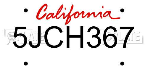 5JCH367 California License Plate