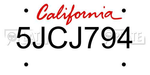 5JCJ794 California License Plate