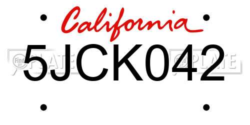 5JCK042 California License Plate