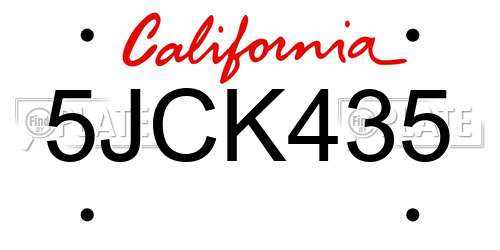 5JCK435 California License Plate